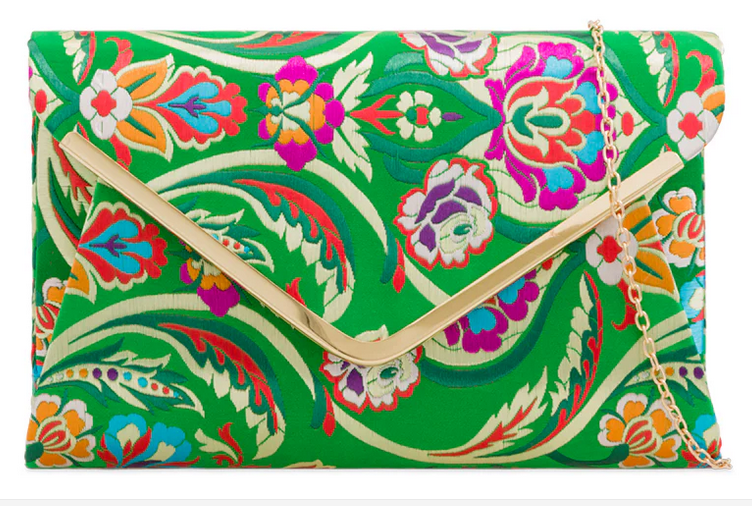 H2211 Multi Coloured Satin Clutch Bag Green
