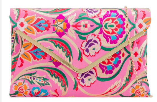 H2211 Multi Coloured Satin Clutch Bag Pink