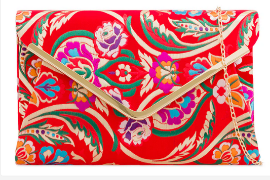 H2211 Multi Coloured Satin Clutch Bag Red
