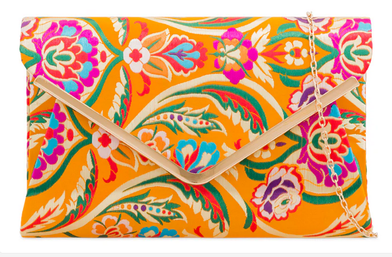 H2211 Multi Coloured Satin Clutch Bag Yellow
