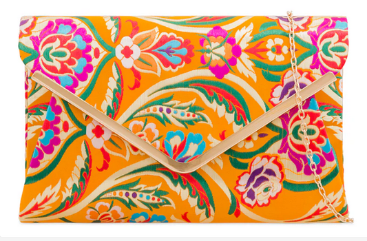 H2211 Multi Coloured Satin Clutch Bag Yellow