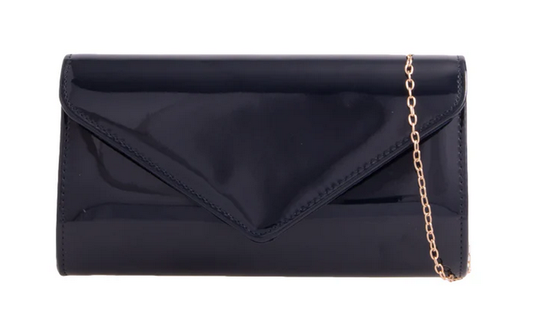 H2570 Patent Envelope Clutch Bag Black