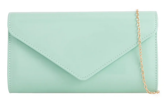 H2570 Patent Envelope Clutch Bag Turquoise
