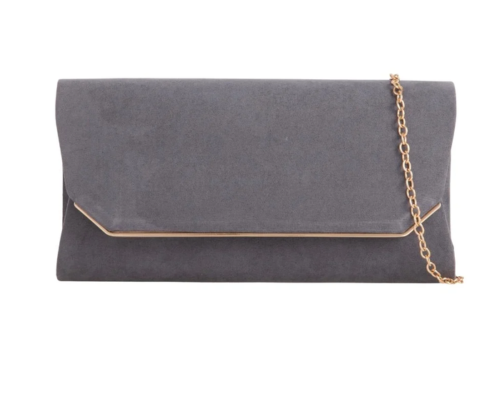 H2694 Suede Envelope Clutch Bag Grey