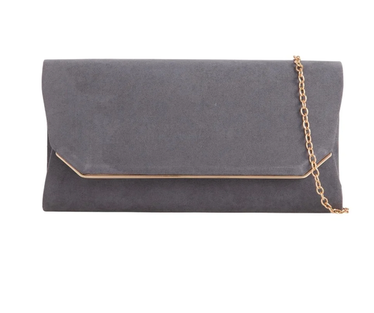 H2694 Suede Envelope Clutch Bag Grey