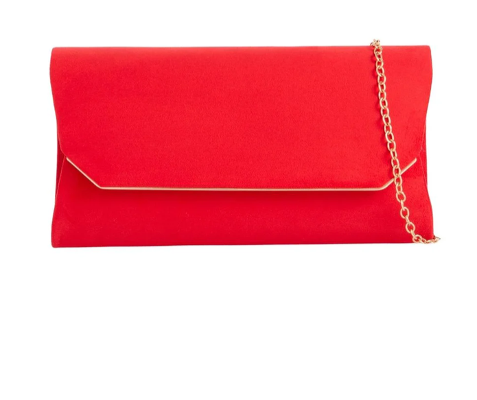 H2694 Suede Envelope Clutch Bag Red