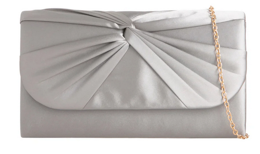 H2806 Satin Twist Front Clutch Bag Silver