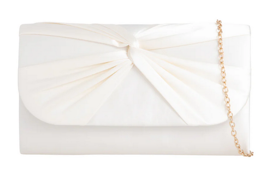 H2806 Satin Twist Front Clutch Bag White