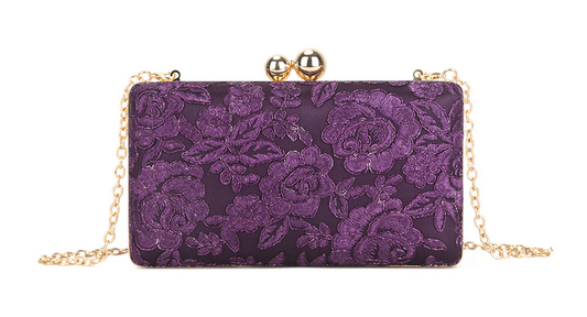 K3370 Flower Brocade Purse Clasp Clutch Pink