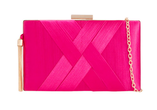 H3387 Satin Cross Over Design Clutch Bag Fushia