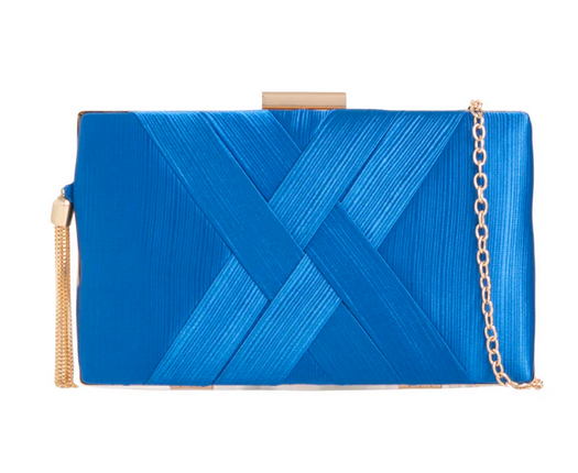H3387 Satin Cross Over Design Clutch Bag Royal Blue