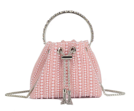 H3456 Beaded Small Bling Handle Clutch B Pink