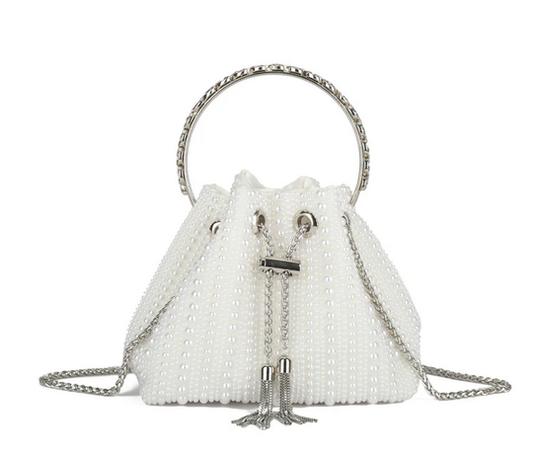 H3456 Beaded Small Bling Handle Clutch B White