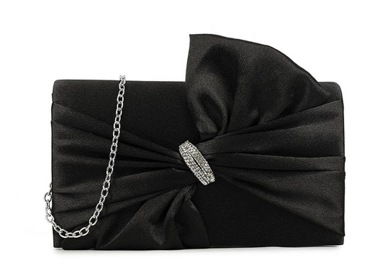 H3460 Satin Bow Front Bling Clutch Bag Black