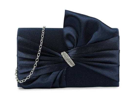 H3460 Satin Bow Front Bling Clutch Bag Navy