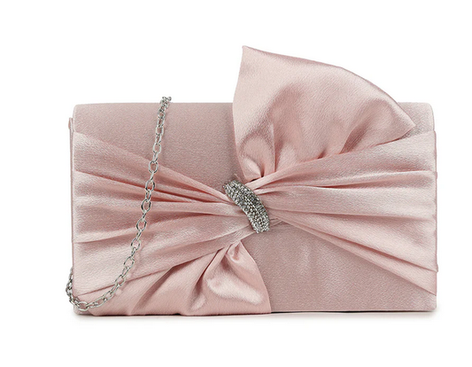 H3460 Satin Bow Front Bling Clutch Bag Pink