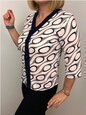 Hl302 V-Neck Printed Top 3/4 Slve White/Navy