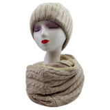 Ht19238-110 Pom Pom Hat And Scarf Set Beige