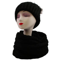 Ht19238-110 Pom Pom Hat And Scarf Set Black