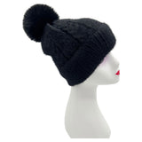 Ht23125-895 Faux Fur Fluffy Pom Pom Hat Black