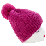 Ht23125-895 Faux Fur Fluffy Pom Pom Hat Fushia