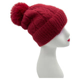 Ht23125-895 Faux Fur Fluffy Pom Pom Hat Red