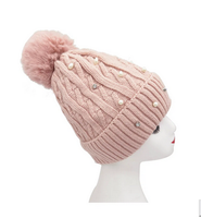 Ht2411-086 Pearl Wooly Hat With Pompom Pink