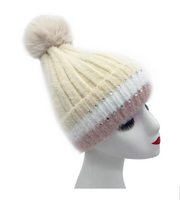 Ht2411-090 Fluffy Hat With Bling And Pom Cream