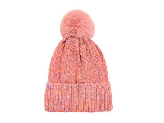 Ht2520-173 Pom Pom Beanie Hat Pink