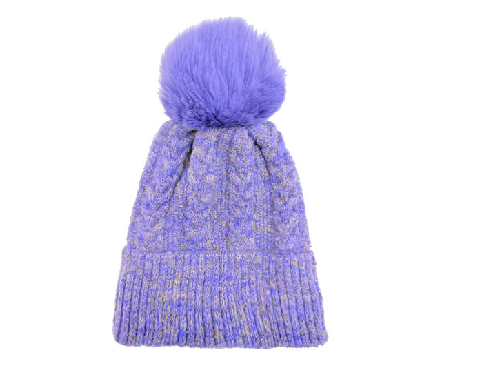 Ht2520-173 Pom Pom Beanie Hat Purple