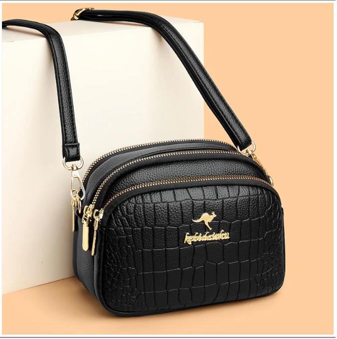 J2555 3 ZIP KANGAROO SYMBOL BAG Black