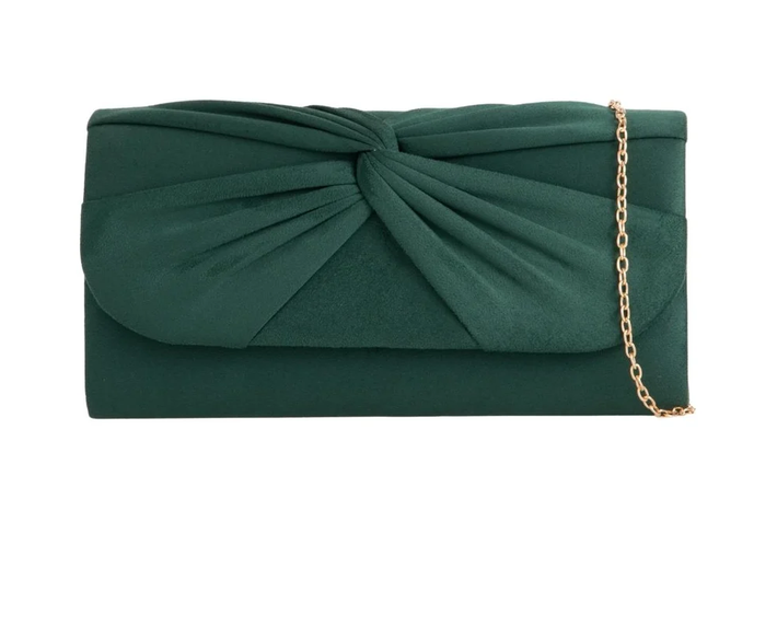 J2724 SUEDE KNOT DETAIL ENVELOPE CLUTCH BAG Green