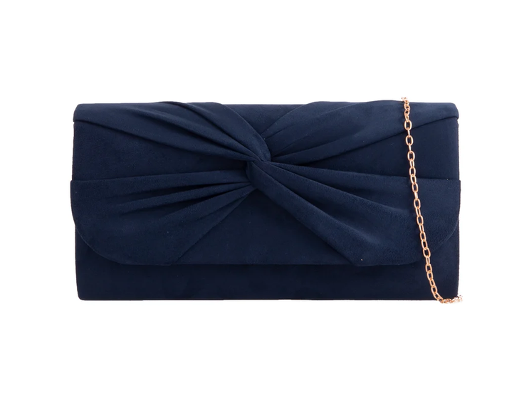 J2724 SUEDE KNOT DETAIL ENVELOPE CLUTCH BAG Navy