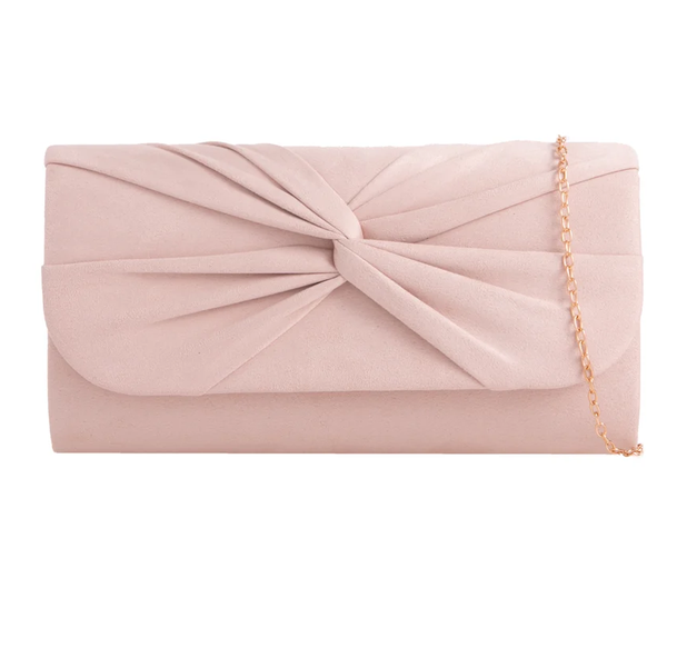 J2724 SUEDE KNOT DETAIL ENVELOPE CLUTCH BAG Nude