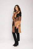 Jg28126 Faux Suede Patch Coat Belted Black/Tan