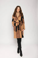 Jg28126 Faux Suede Patch Coat Belted Black/Tan