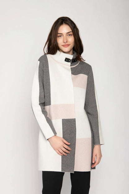 Jg28530 High Neck Long Leather Clasp Car Pink/Grey