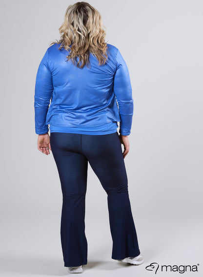 K-0031 Short Leather Look Zip Jacket Dark Sky Blue
