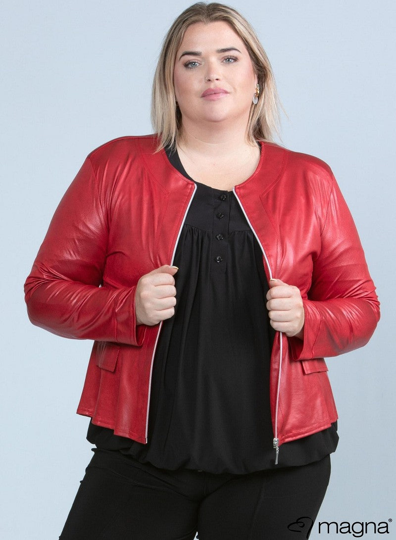 K-0031 SHORT LEATHERETTE ZIP UP LIGHT JACKET Red