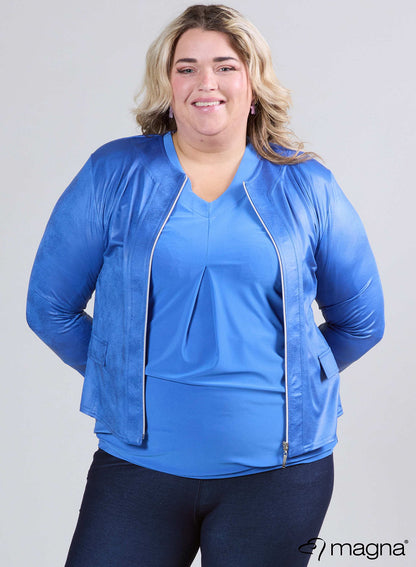 K-0031 Short Leather Look Zip Jacket Dark Sky Blue
