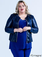 K-0031 Short Leather Look Zip Jacket Cobalt Blue