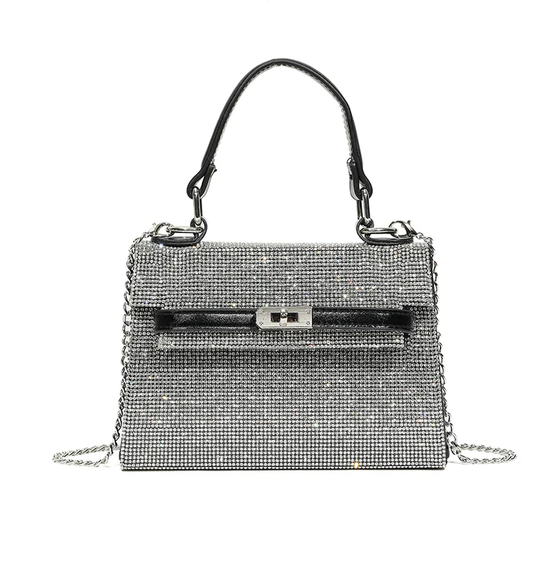 K3250 BLING BOX BAG WITH SHORT/LONG HANDLE Black