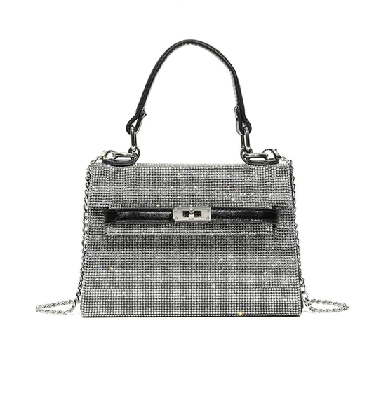 K3250 BLING BOX BAG WITH SHORT/LONG HANDLE Black