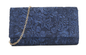 K3369 Flower Design Brocade Clutch Bag Navy