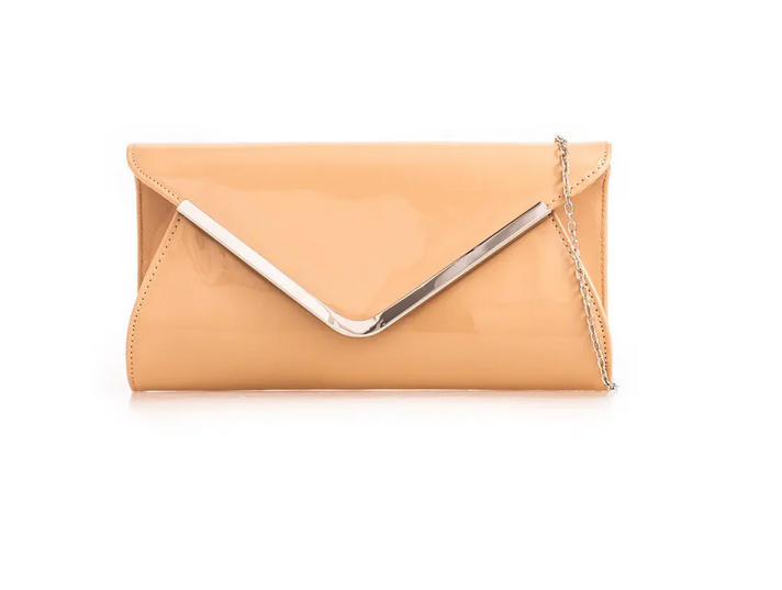 L2573 Envelope Style Gold Trim Clutch Ba Beige