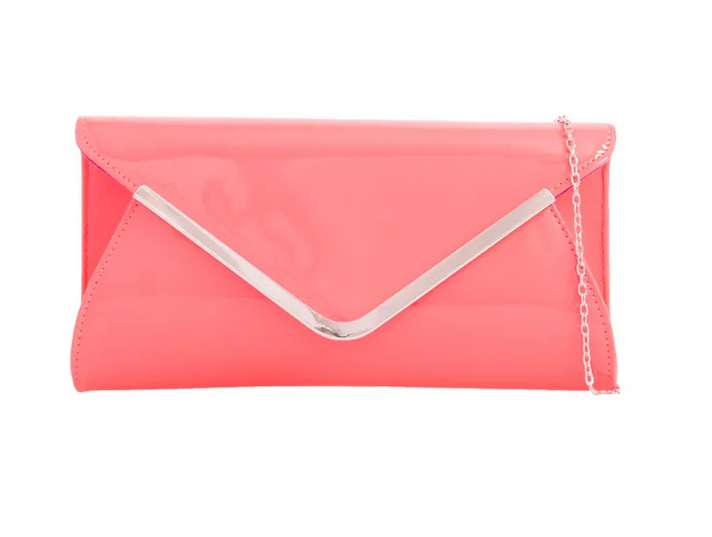 L2573 Envelope Style Gold Trim Clutch Ba Neon Fushia
