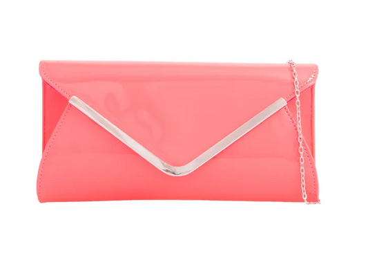 L2573 Envelope Style Gold Trim Clutch Ba Neon Fushia