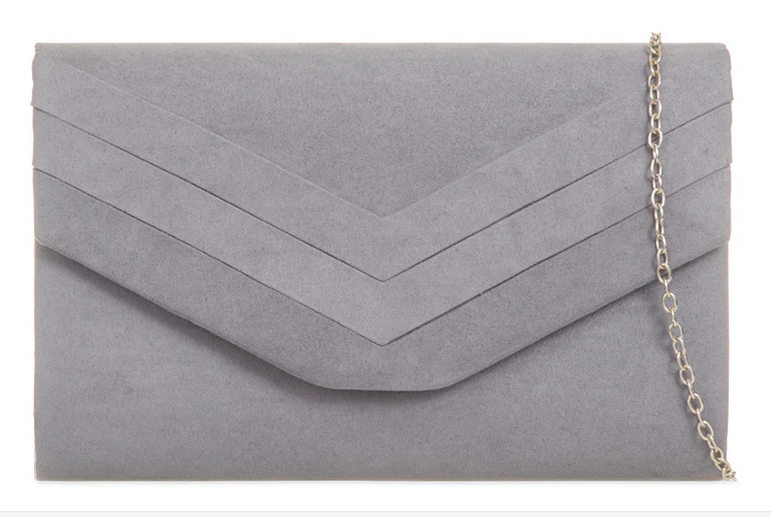 L809 Faux Suede Pleated Front Clutch Bag Grey