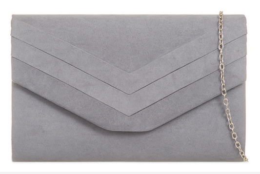 L809 Faux Suede Pleated Front Clutch Bag Grey
