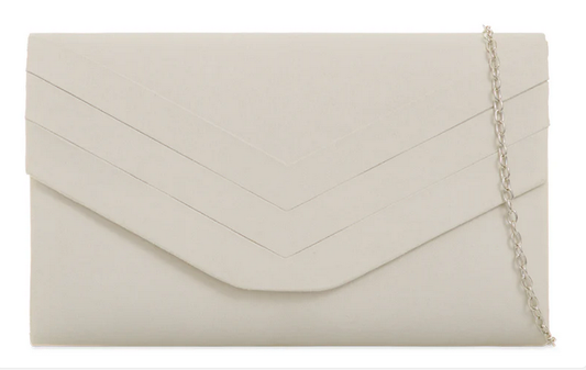 L809 Faux Suede Pleated Front Clutch Bag Ivory